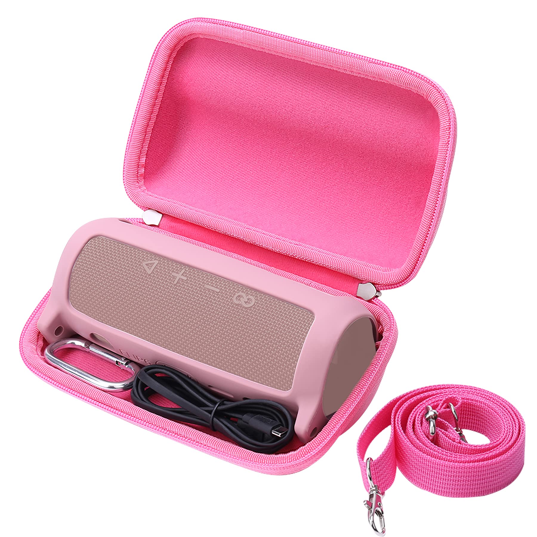 Khanka Hard Travel Case and Silicone Replacement for JBL Flip 6 Waterproof Bluetooth Speaker Pink