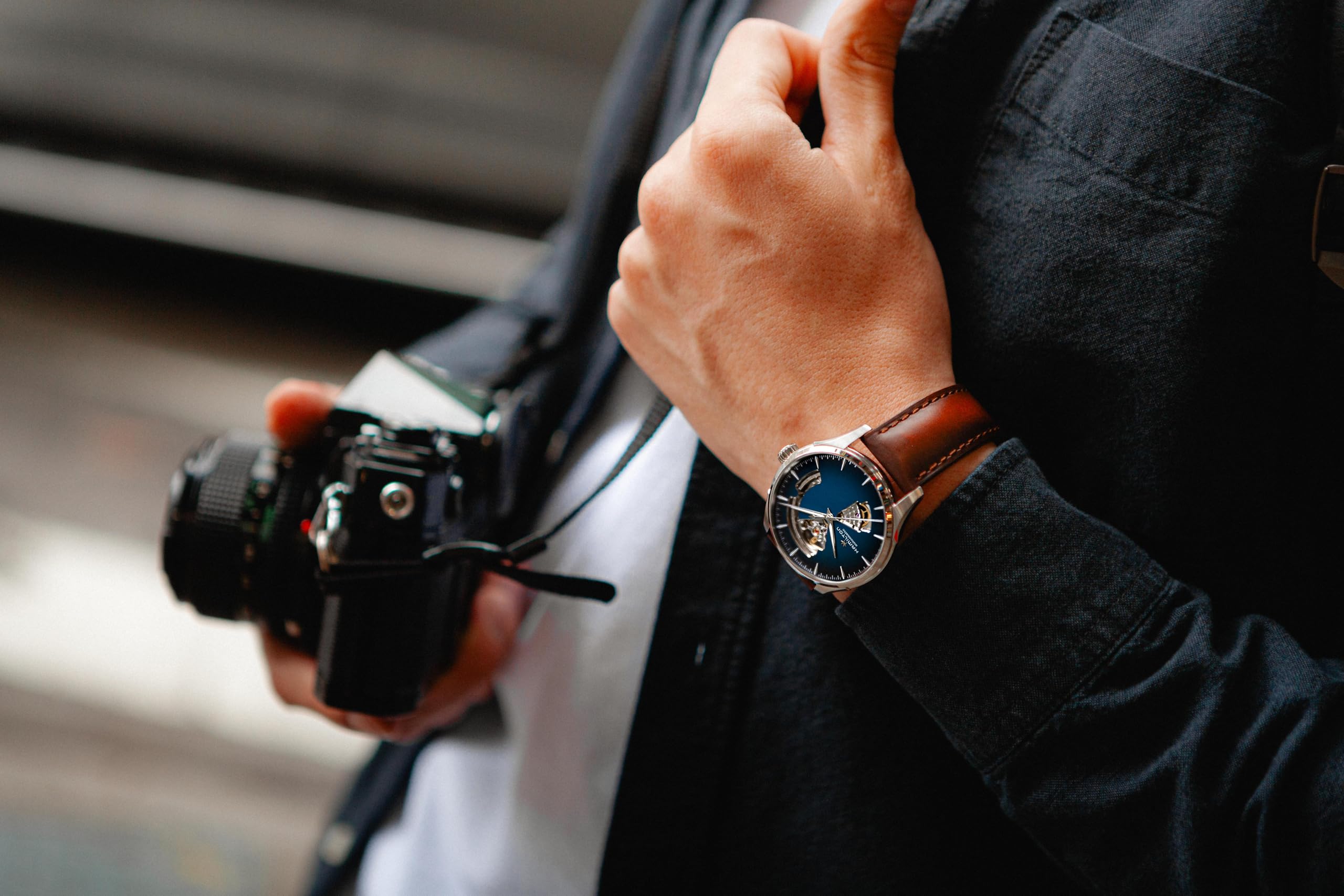 Hamilton Hamilton Jazzmaster Open Heart Automatic Watch 40mm Stainless Steel Blue Dial Brown Leather Strap Model H32675540 - View 4 of 4