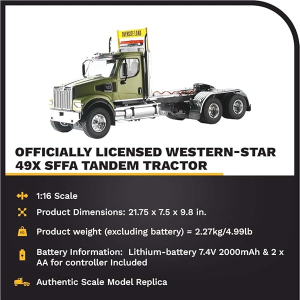 Diecast Masters Diecast Masters RC Truck Western Star 49X SFFA Tandem Axle Heavy-Haul Tractor 116 Scale Fully Functional Remote Control Model 27009 - View 4 of 10