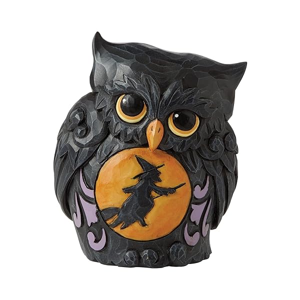 Enesco Jim Shore Mini Black Owl Halloween Figurine - 3.75 Inch Witch Scene Collectible
