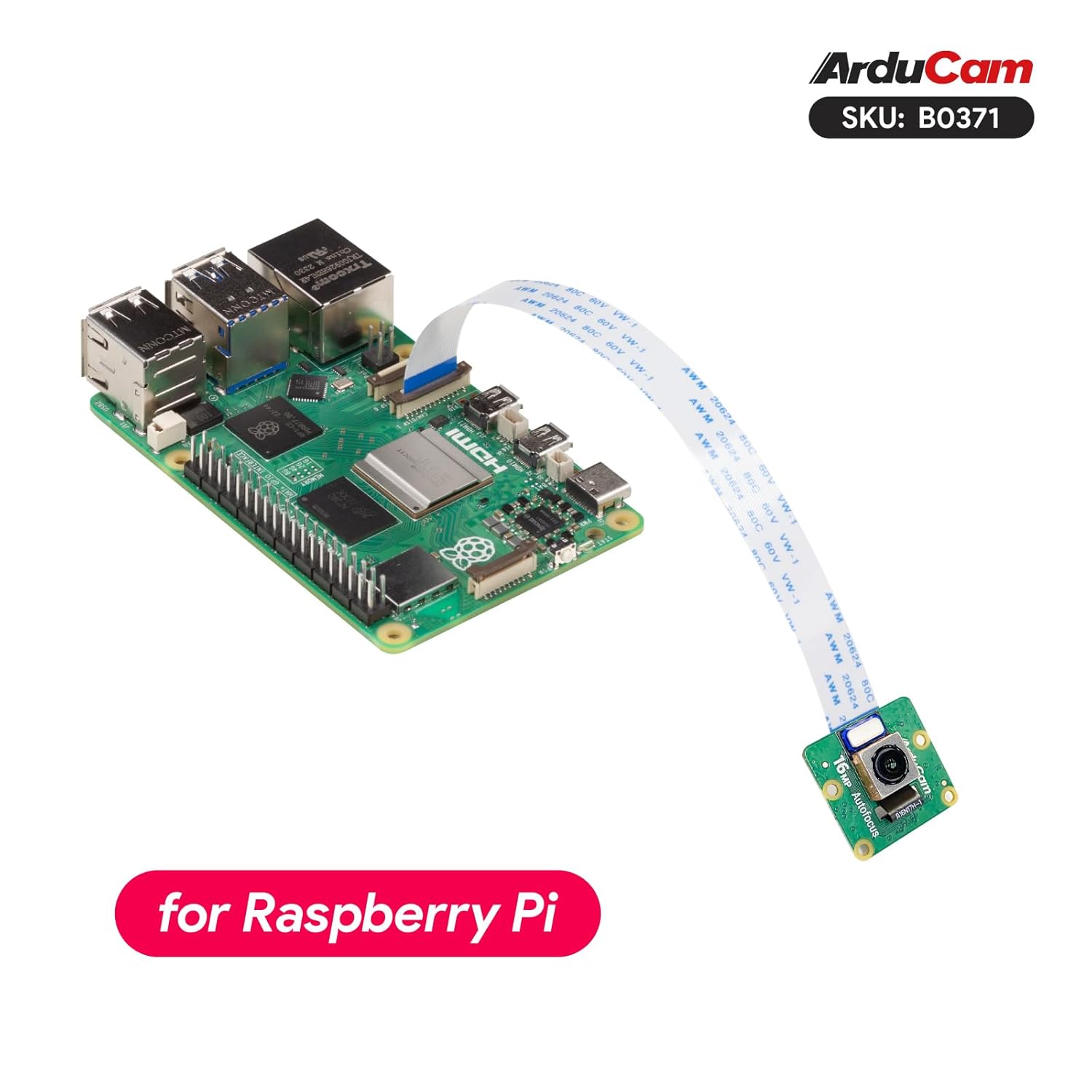 Arducam Arducam 16MP Autofocus Camera Module for Raspberry Pi with ABS Case High Resolution IMX519 for All Models - View 4 of 8