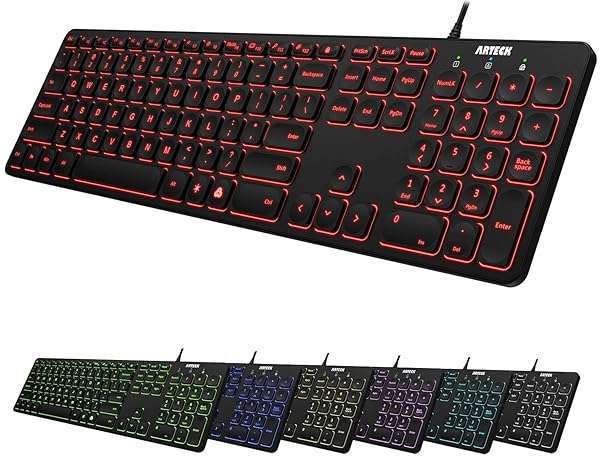 Arteck Arteck Backlit USB Wired Full Size Keyboard with Media Hotkeys for PC & Laptop - Enhance Your Typing Experience!
