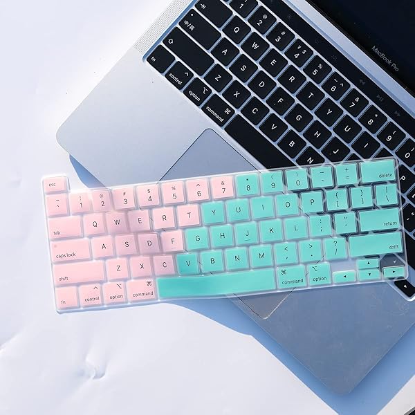 Batianda Batianda Gradient Color Silicone Keyboard Cover for MacBook Pro 13 M1 M2 2022 2020 A2338 A2289 A2251 2019 A2141 Green to Pink - View 4 of 7