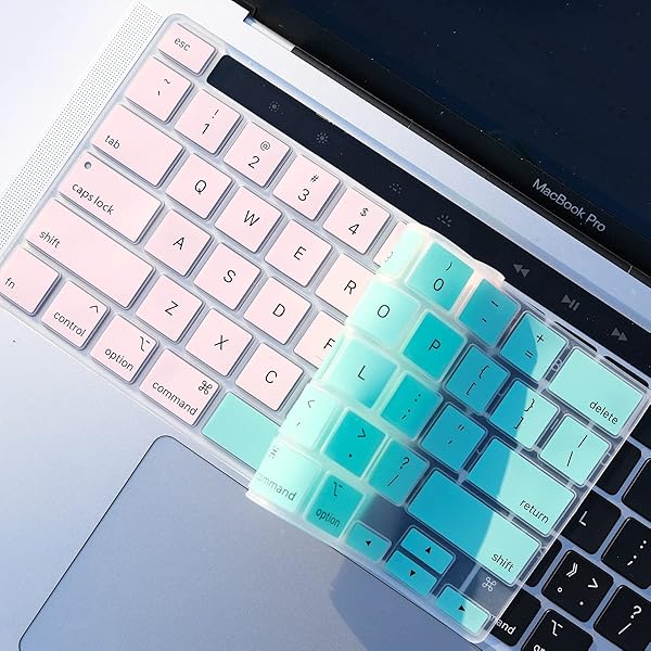 Batianda Batianda Gradient Color Silicone Keyboard Cover for MacBook Pro 13 M1 M2 2022 2020 A2338 A2289 A2251 2019 A2141 Green to Pink - View 5 of 7