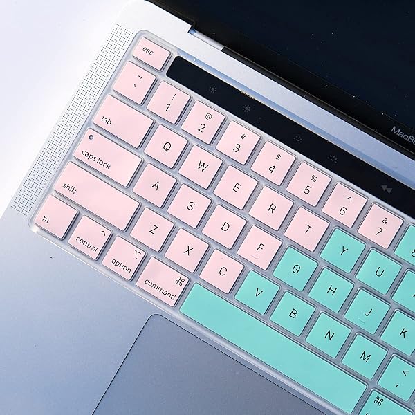Batianda Batianda Gradient Color Silicone Keyboard Cover for MacBook Pro 13 M1 M2 2022 2020 A2338 A2289 A2251 2019 A2141 Green to Pink - View 6 of 7