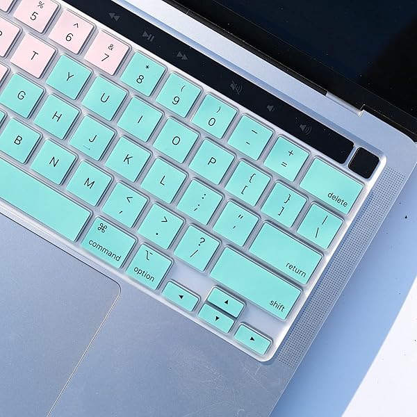 Batianda Batianda Gradient Color Silicone Keyboard Cover for MacBook Pro 13 M1 M2 2022 2020 A2338 A2289 A2251 2019 A2141 Green to Pink - View 7 of 7