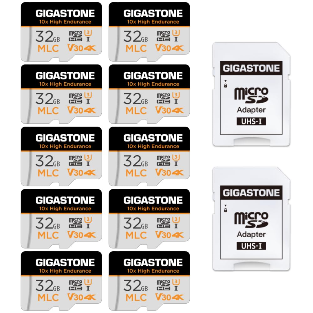GIGASTONE Industrial 32GB Micro SD Card 10-Pack High Endurance 4K Video Recording Security Cam Dash Cam U3 C10 with Adapter