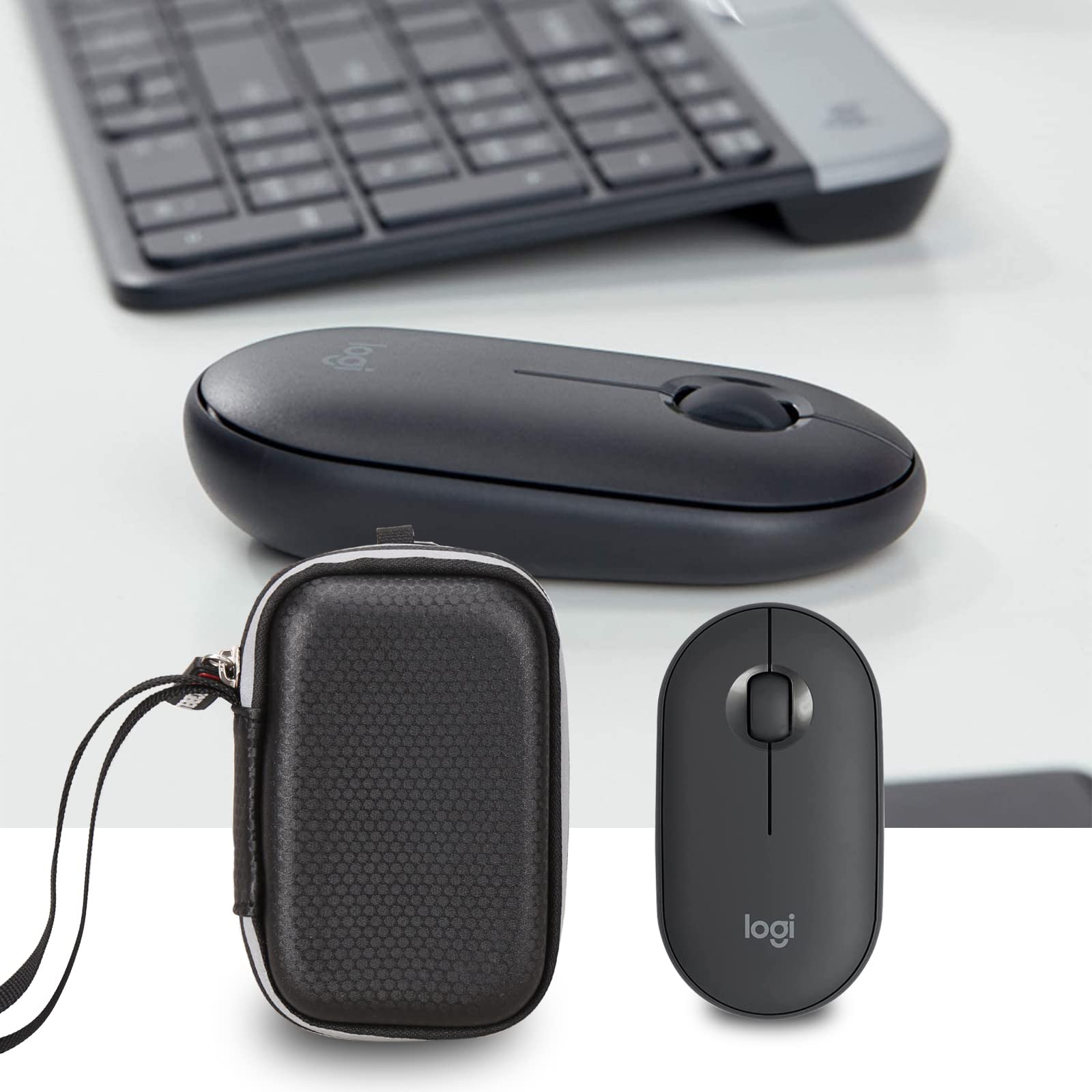 FBLFOBELI Travel Case for Logitech Pebble M350 M355 i345 Wireless Mouse Shockproof Protective Carrying Bag Organizer Case Only PU Black - View 7 of 7