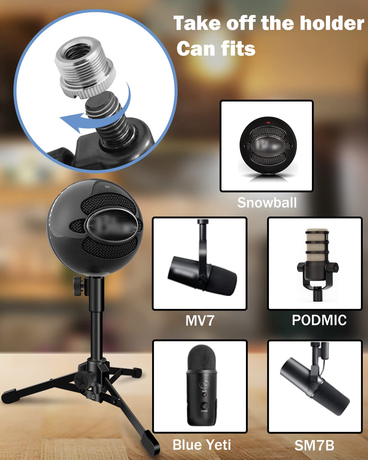 Mictop Mictop 2 Pack Desktop Mic Stand Portable Foldable Tripod Adjustable Microphone Stand for Dynamic Microphone - View 3 of 7