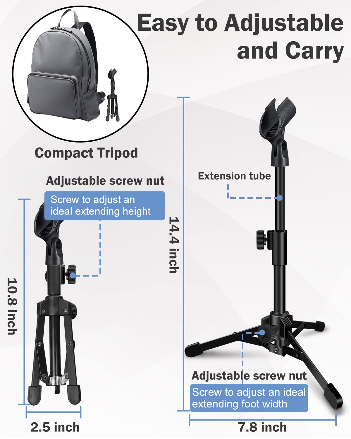 Mictop Mictop 2 Pack Desktop Mic Stand Portable Foldable Tripod Adjustable Microphone Stand for Dynamic Microphone - View 5 of 7