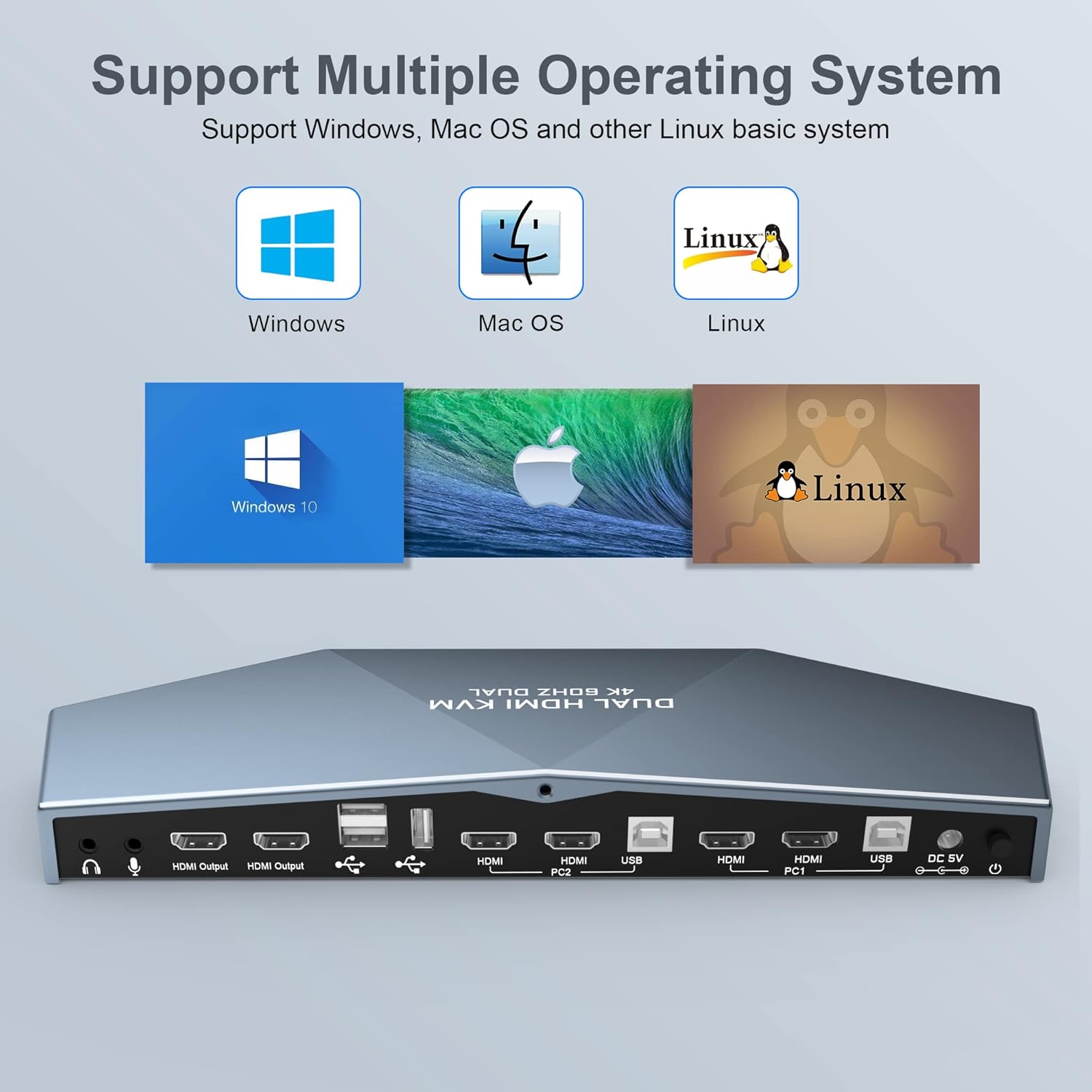 Arkidyn Plus Dual Monitor KVM Switch for 2 PCs 4K at 60Hz HDMI Support HDCP 2.2 4x2 Configuration - View 7 of 9