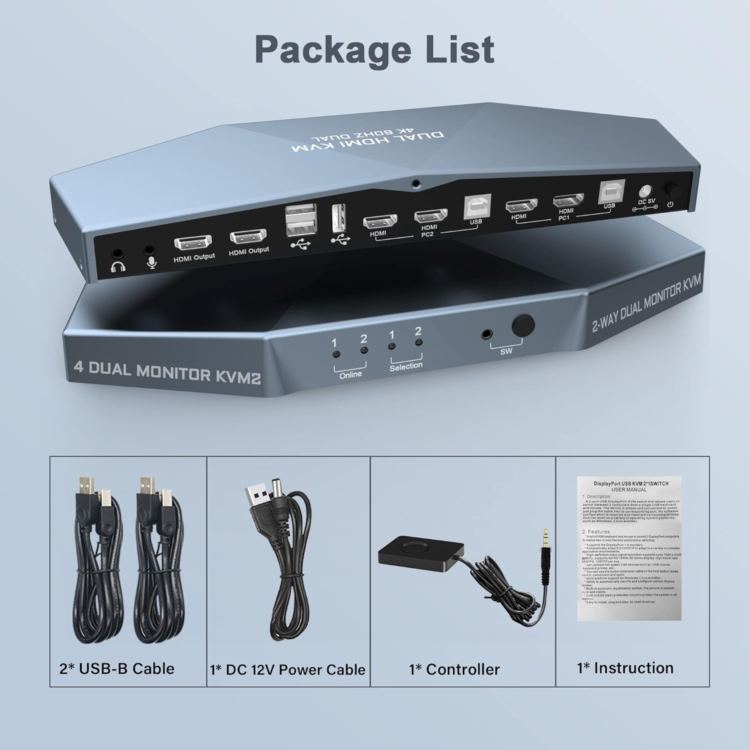 Arkidyn Plus Dual Monitor KVM Switch for 2 PCs 4K at 60Hz HDMI Support HDCP 2.2 4x2 Configuration - View 9 of 9