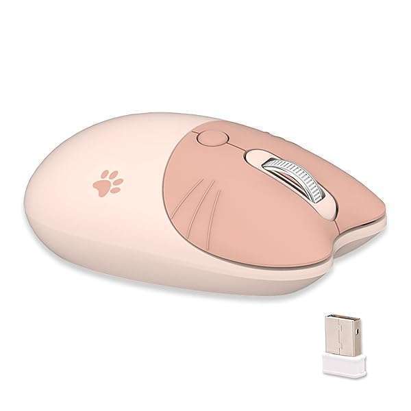 Lomiluskr Lomiluskr Cute Cat Wireless Mouse - Lightweight, Soundless 2.4G Mice in Candy Colors for Kids & Girls (Milk Tea)