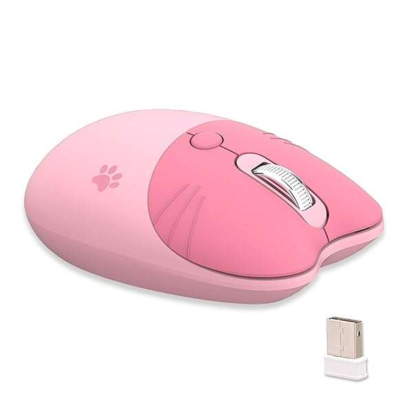 Lomiluskr Lomiluskr Cute Cat Wireless Mouse - Lightweight, Soundless 2.4G Mice in Candy Colors for Girls & Kids (Pink)