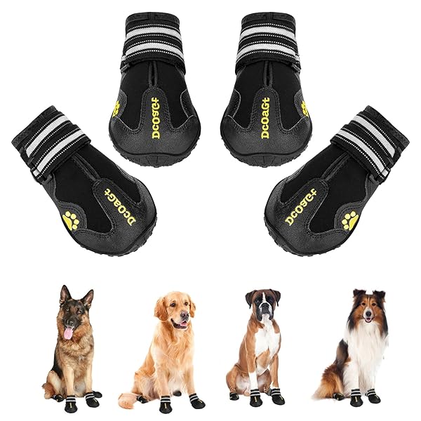 DcOaGt DcOaGt Dog Shoes for Small Medium Puppies Anti-Slip Waterproof Boots for All Weather Hiking Walking Hunting Black Size 5 4PCS