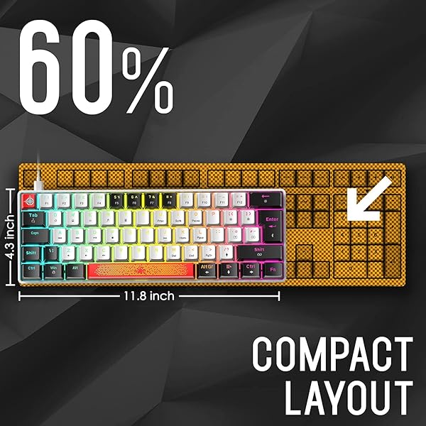 LexonElec LexonElec 60% RGB Gaming Keyboard: Compact Mechanical, Detachable USB-C, Blue Switch, 18 LED Backlit - Perfect for Gamers & Typists - View 6 of 9
