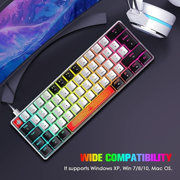 LexonElec LexonElec 60% RGB Gaming Keyboard: Compact Mechanical, Detachable USB-C, Blue Switch, 18 LED Backlit - Perfect for Gamers & Typists - View 7 of 9