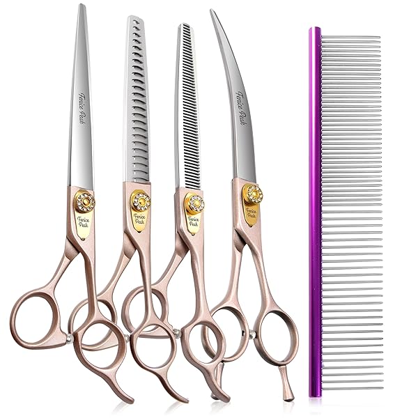 FENICE PEAK Fenice Peak 7 Inch Professional Dog Grooming Scissors Set Rose Gold 440C Stainless Steel 4pcs for Pet Grooming Dogs and Cats