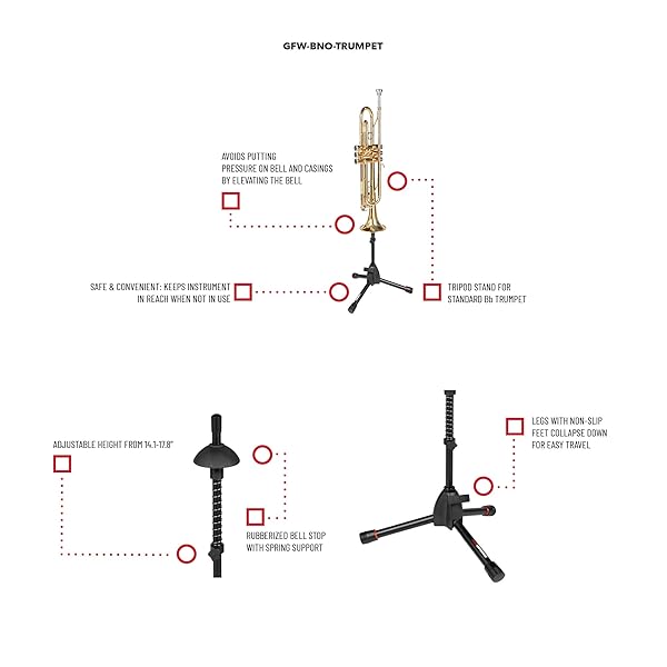 Gator Frameworks Buy Gator Frameworks Tripod Stand for Standard Trumpets (GFW-BNO-TRUMPET) - Durable & Adjustable - View 6 of 6