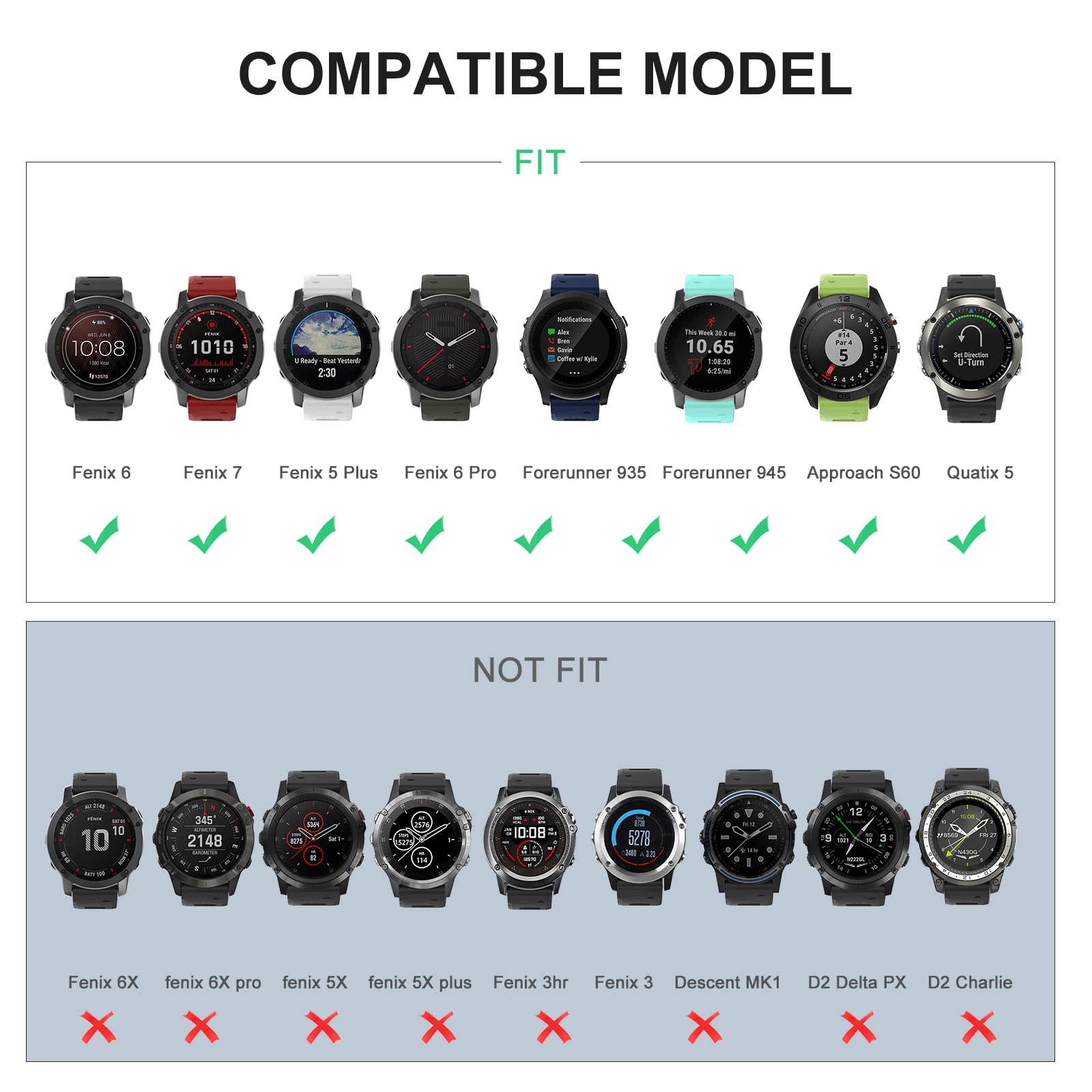 OVERSTEP OVERSTEP 22mm Quick-Fit Replacement Watch Band for Garmin Fenix 6 Pro 5 7 Forerunner 935 945 Approach S60 Quatix 5 Army Green Black - View 3 of 8