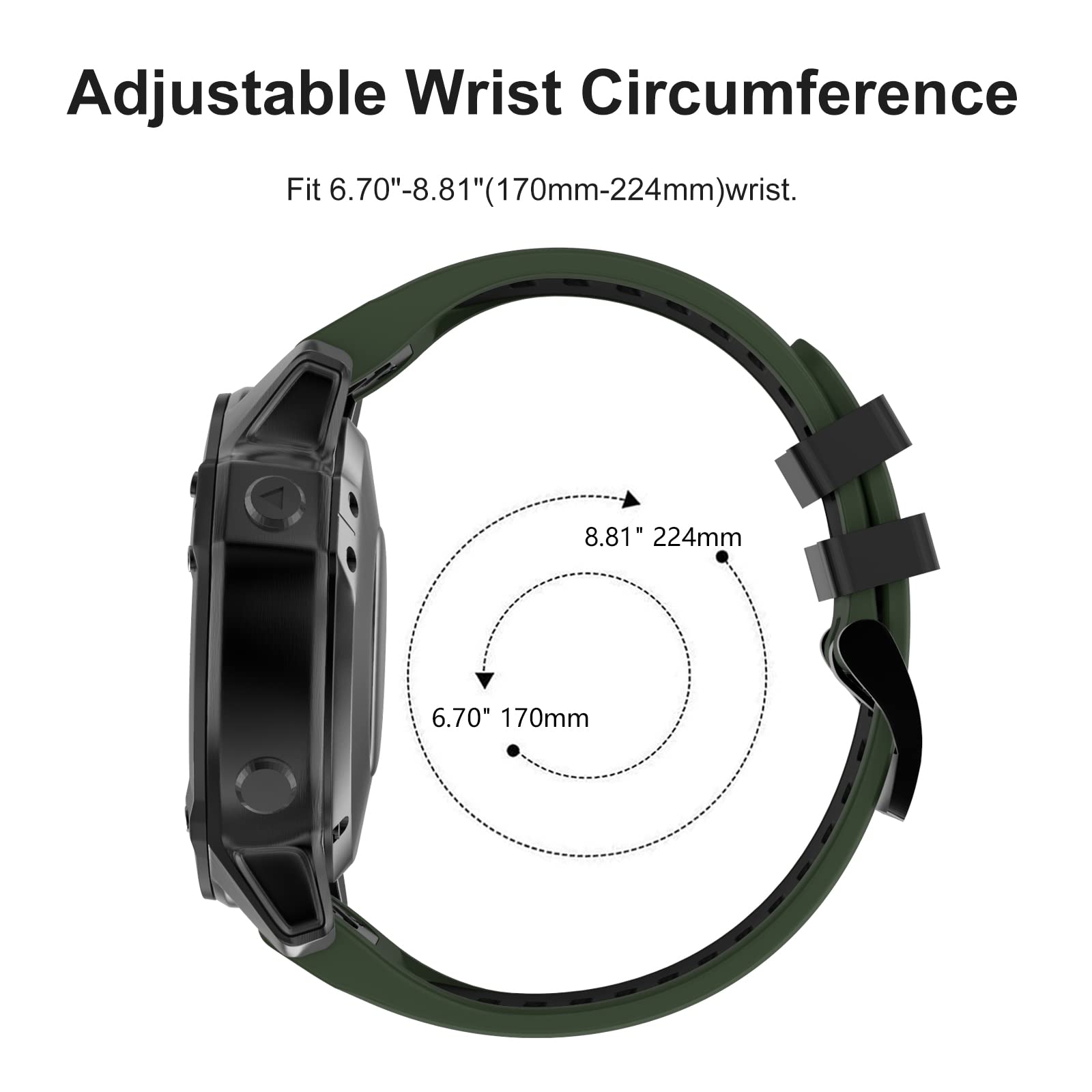 OVERSTEP OVERSTEP 22mm Quick-Fit Replacement Watch Band for Garmin Fenix 6 Pro 5 7 Forerunner 935 945 Approach S60 Quatix 5 Army Green Black - View 4 of 8