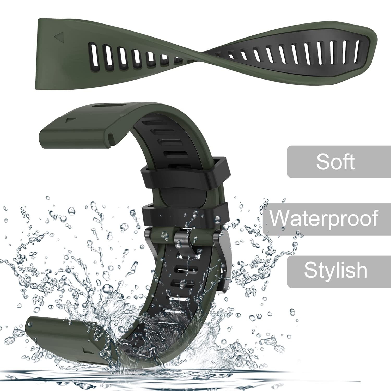 OVERSTEP OVERSTEP 22mm Quick-Fit Replacement Watch Band for Garmin Fenix 6 Pro 5 7 Forerunner 935 945 Approach S60 Quatix 5 Army Green Black - View 6 of 8