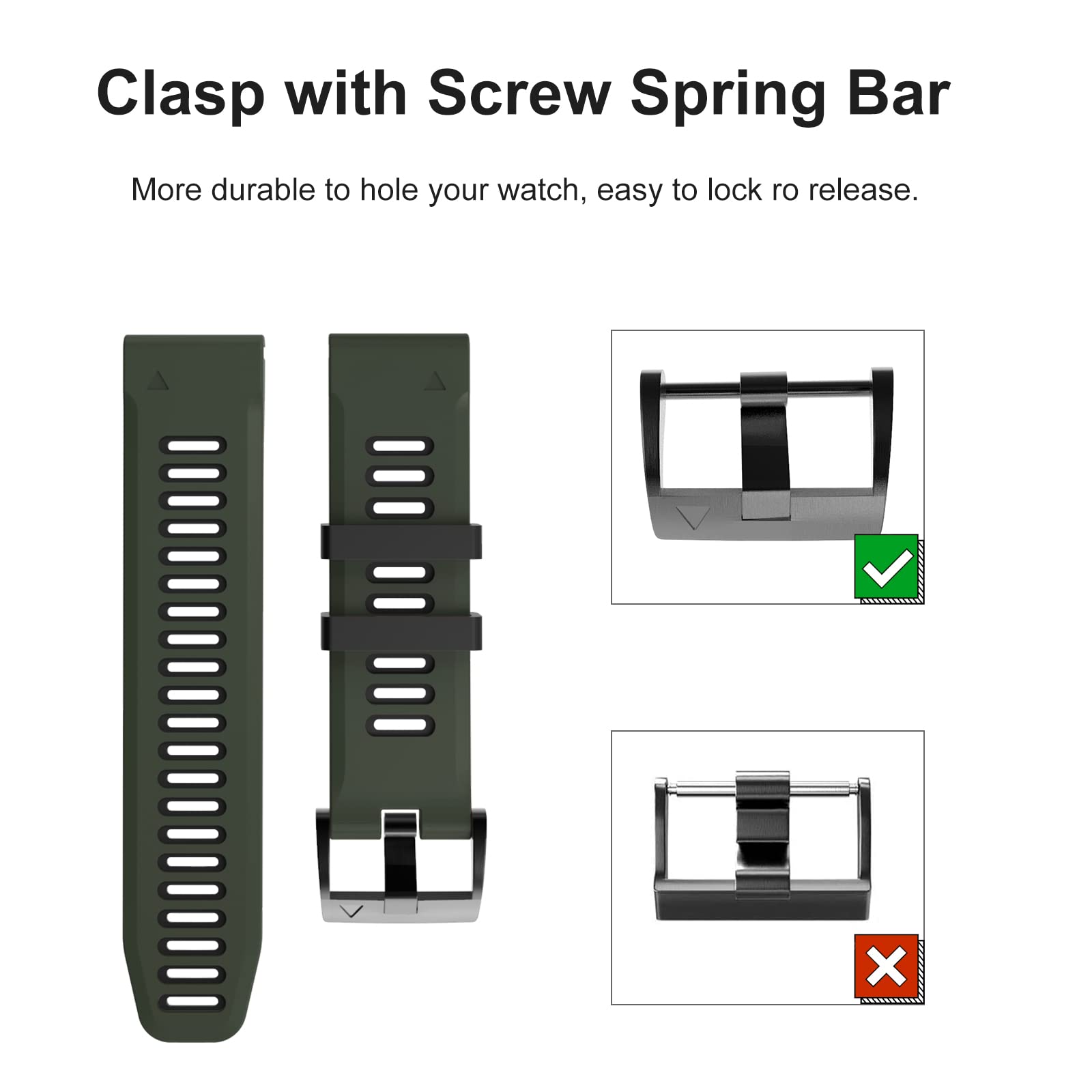 OVERSTEP OVERSTEP 22mm Quick-Fit Replacement Watch Band for Garmin Fenix 6 Pro 5 7 Forerunner 935 945 Approach S60 Quatix 5 Army Green Black - View 7 of 8