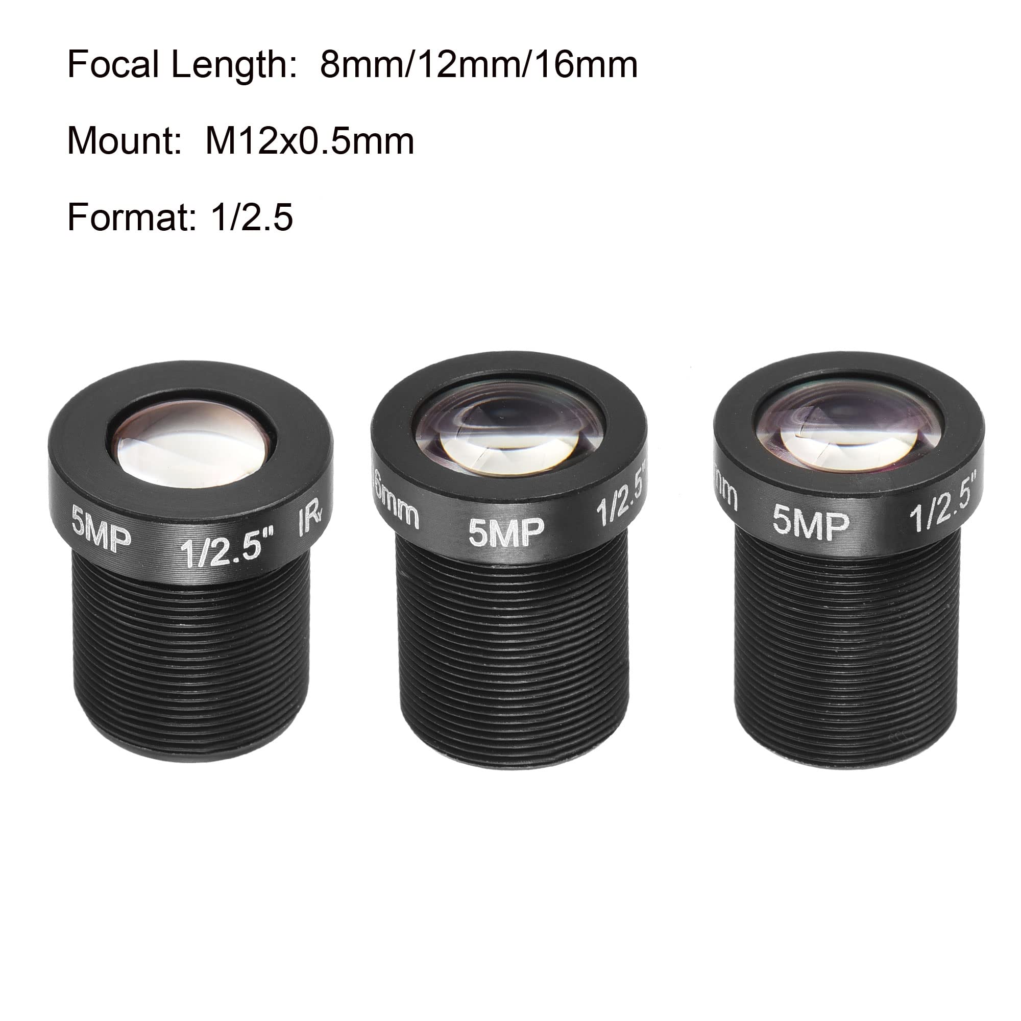 MECCANIXITY MECCANIXITY 5MP CCTV Lens 8mm 12mm 16mm F2.0 FPV Wide Angle for CCD Camera 3 Pack - View 2 of 5