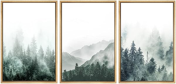 SIGNWIN SIGNWIN Framed Canvas Print Woodland Nursery Decor Misty Green Mountain Forest Art for Living Room Bedroom Office 16x24x3 Natural