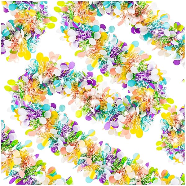 KVCSYAW 6 PCS Easter Tinsel Garland 39.4 ft Colorful Fringe Hanging Decorations for Easter Party Wedding Home Indoor Outdoor Decor