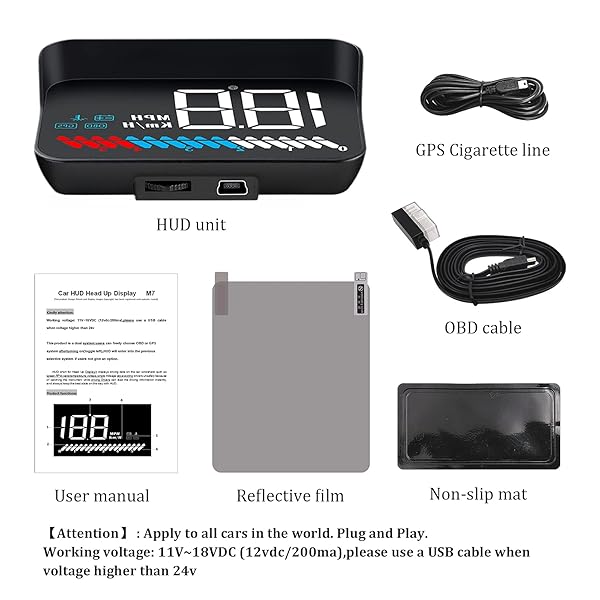 wiiyii Wiiyii Car HUD M7: OBD/GPS Smart Display for Speed, RPM, Voltage & More - Universal Fit for All Cars - View 11 of 11