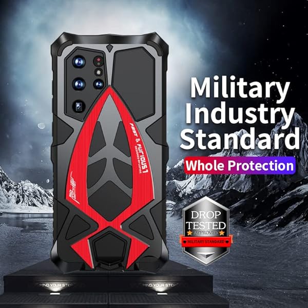 Lunivop Lunivop for Samsung Galaxy s22 Ultra case (5G 6.8 inch 2022) Metal Rugged Heavy Duty The Inner Silicone Armor Cover with Camera Protection Shockproof Phone Case Funda Military Grade Black red - View 4 of 8
