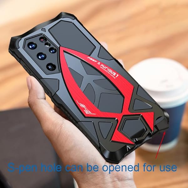 Lunivop Lunivop for Samsung Galaxy s22 Ultra case (5G 6.8 inch 2022) Metal Rugged Heavy Duty The Inner Silicone Armor Cover with Camera Protection Shockproof Phone Case Funda Military Grade Black red - View 8 of 8