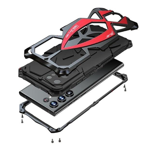 Lunivop Lunivop for Samsung Galaxy s22 Ultra case (5G 6.8 inch 2022) Metal Rugged Heavy Duty The Inner Silicone Armor Cover with Camera Protection Shockproof Phone Case Funda Military Grade Black red