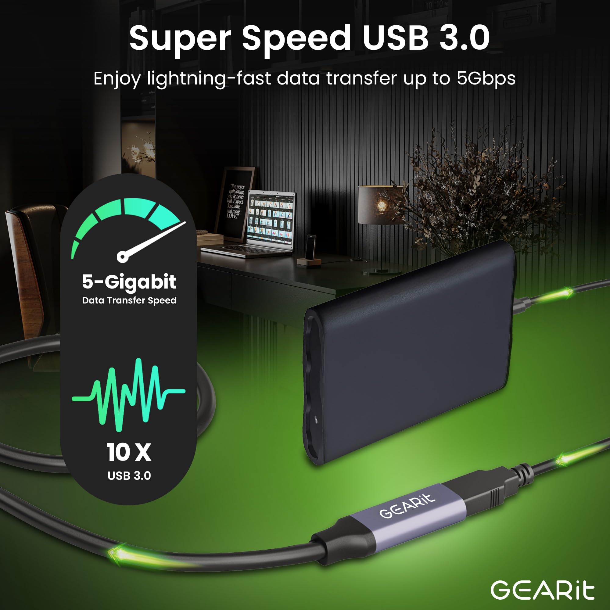 GEARit 20 Feet USB 3.0 Active Extension Cable A Male to A Female Repeater for Oculus Rift Xbox 360 PlayStation Printer Webcam - View 3 of 8