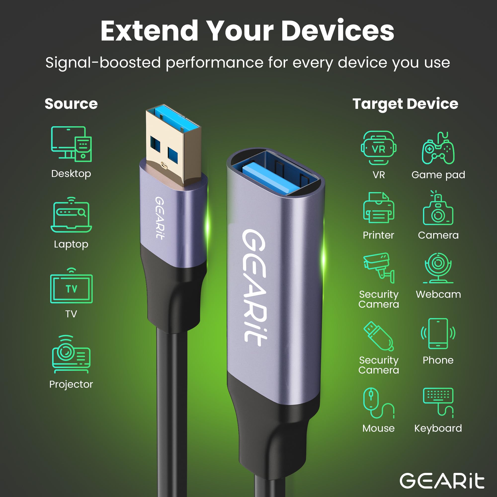 GEARit 20 Feet USB 3.0 Active Extension Cable A Male to A Female Repeater for Oculus Rift Xbox 360 PlayStation Printer Webcam - View 4 of 8