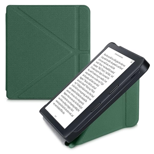 KWMobile Origami Case for Kobo Libra 2 - Slim Dark Green PU Leather Cover with Stand