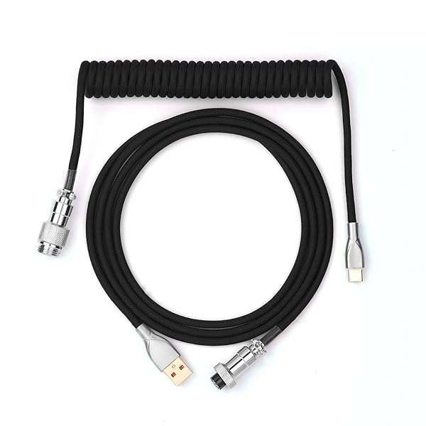 EPOMAKER EPOMAKER 1.8m Coiled USB C to USB A Keyboard Cable with Detachable Metal Aviator - Perfect for Mechanical Gaming Keyboards