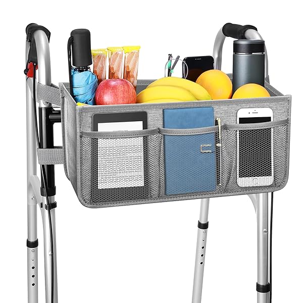 Dotday Dotday Walker Basket Foldable Storage Bag with Water Bottle Holder Big Capacity Grey Ideal Gift for Family and Friends Not for Rollator Walkers