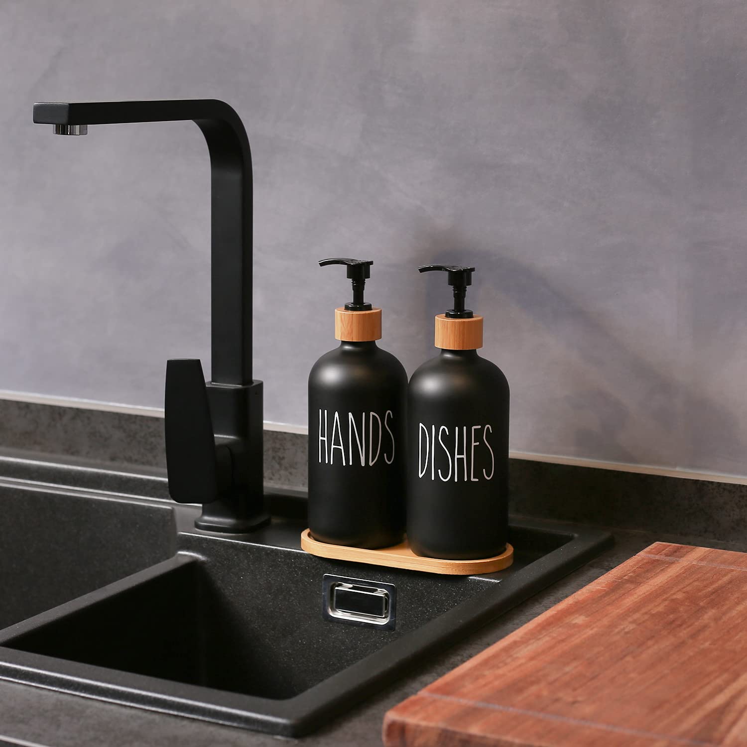 MOMEEMO MOMEEMO Black Soap Dispenser Set for Kitchen Decor Includes Hand and Dish Soap Dispenser Stylish and Functional Black Design - View 2 of 7