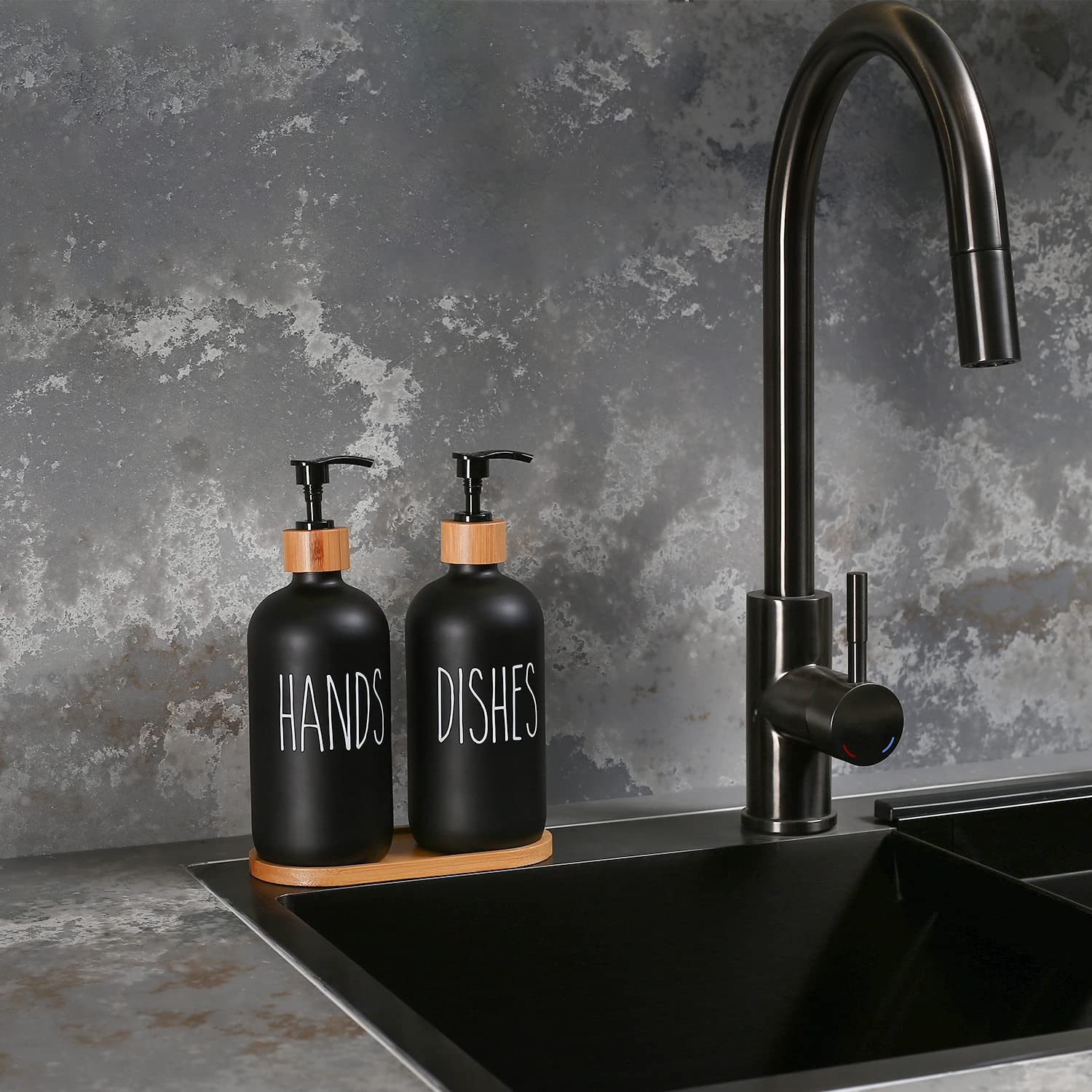 MOMEEMO MOMEEMO Black Soap Dispenser Set for Kitchen Decor Includes Hand and Dish Soap Dispenser Stylish and Functional Black Design - View 3 of 7