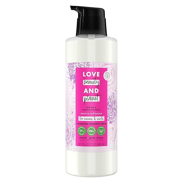 Love Beauty And Planet Love Beauty and Planet Shampoo Milk: Moisture & Bounce for Waves & Curls - 100% Biodegradable Rice Oil & Angelica Essence, 32 oz