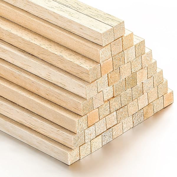 Yulejo 50 Pieces Balsa Wood Sticks 1/2 x 1/2 x 12 Inch Unfinished Wooden Dowels for Craft DIY Supplies and Molding Projects