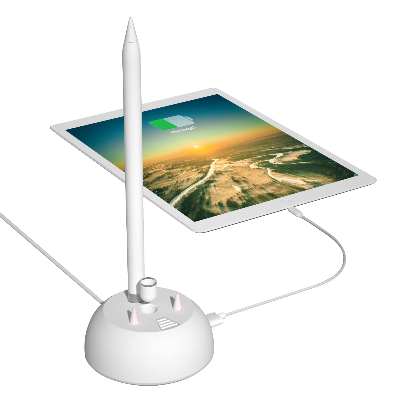 Kaixintek 3-in-1 Charging Stand for Apple Pencil 1st Gen - iPad Dock with LED Light, Tips Holder & USB Port