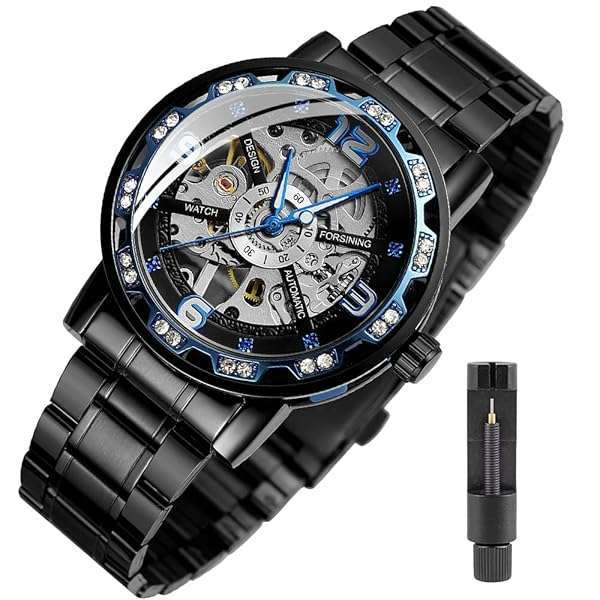 Shop Tiong Stainless Steel Men's Automatic Skeleton Watch - Waterproof, Diamond Dial & Arabic Numerals
