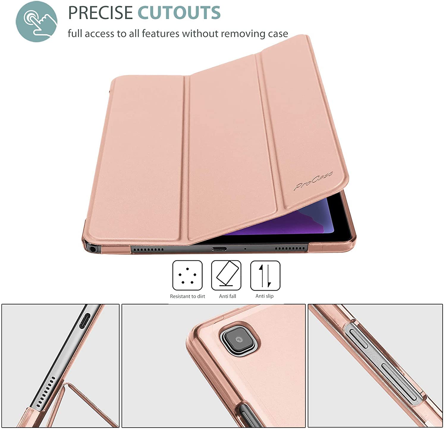 ProCase ProCase Smart Case for Galaxy Tab A8 10.5 Slim Hard Back Cover Protective Stand 2022 Model Rose Gold - View 4 of 8