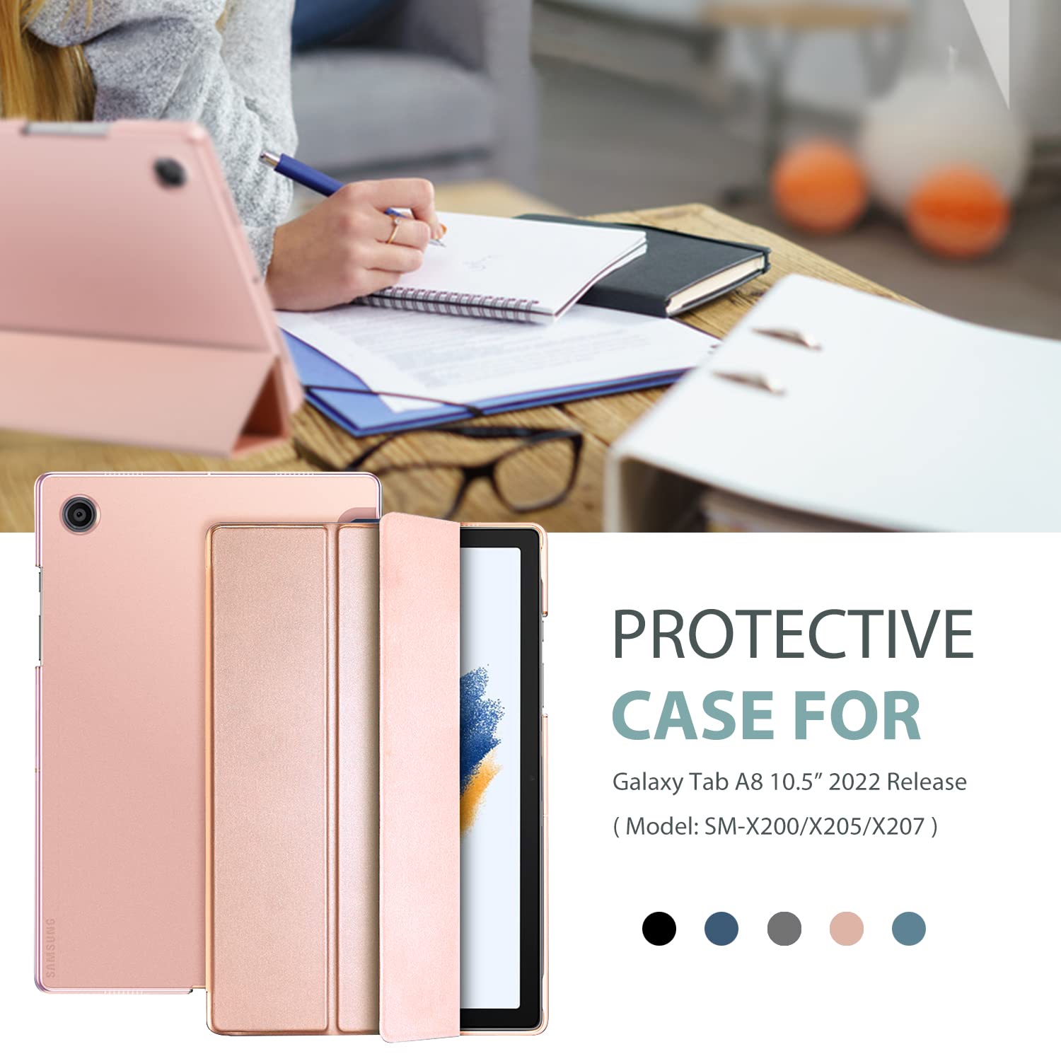 ProCase ProCase Smart Case for Galaxy Tab A8 10.5 Slim Hard Back Cover Protective Stand 2022 Model Rose Gold - View 8 of 8