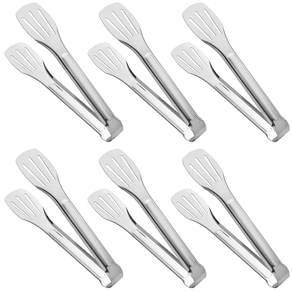 JXHAPY 6-Pack Stainless Steel Serving Tongs - Versatile Kitchen & Buffet Tongs (7 Inch) for Easy Food Serving