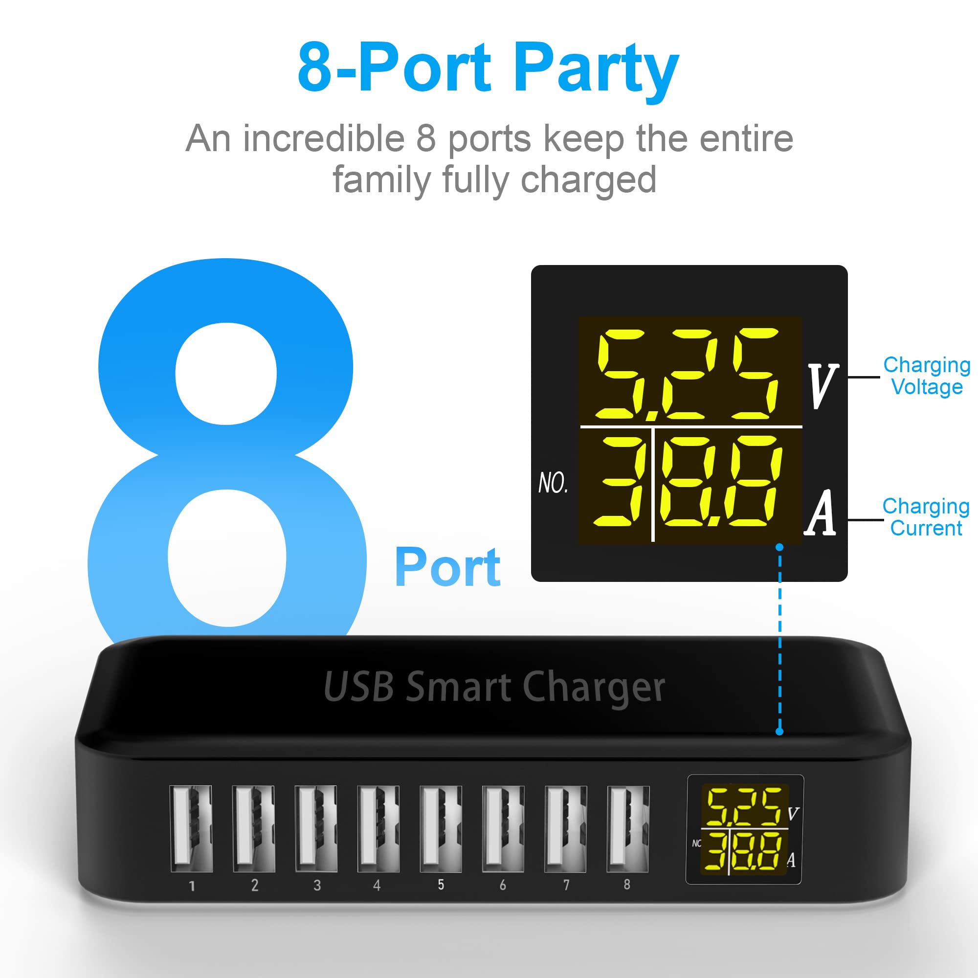 ziwodiv Ziwodiv 8-Port USB Charging Station 60W Compact Desktop Charger for iPhone iPad Samsung Android Tablets with LED Display - View 2 of 6
