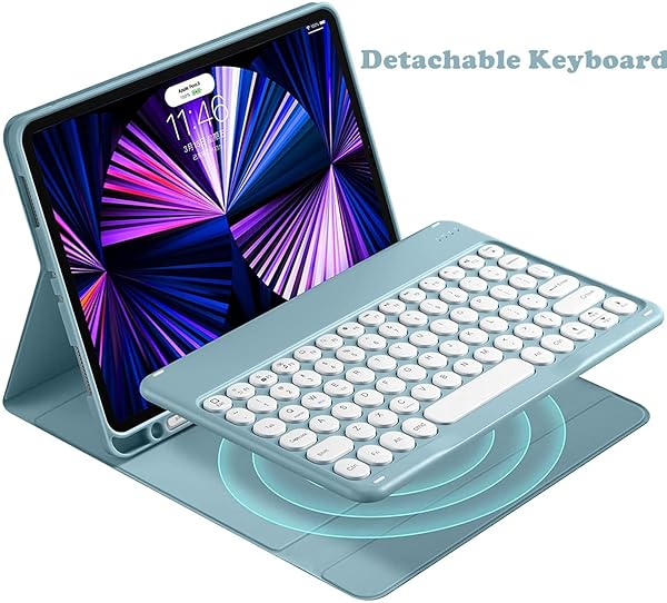 QIYIBOCASE QIYIBOCASE Galaxy Tab S6 Lite Keyboard Case with S Pen Holder Magnetic Detachable Round Keys for SM-P620 P625 P613 P619 P615 P610 Blue - View 4 of 9
